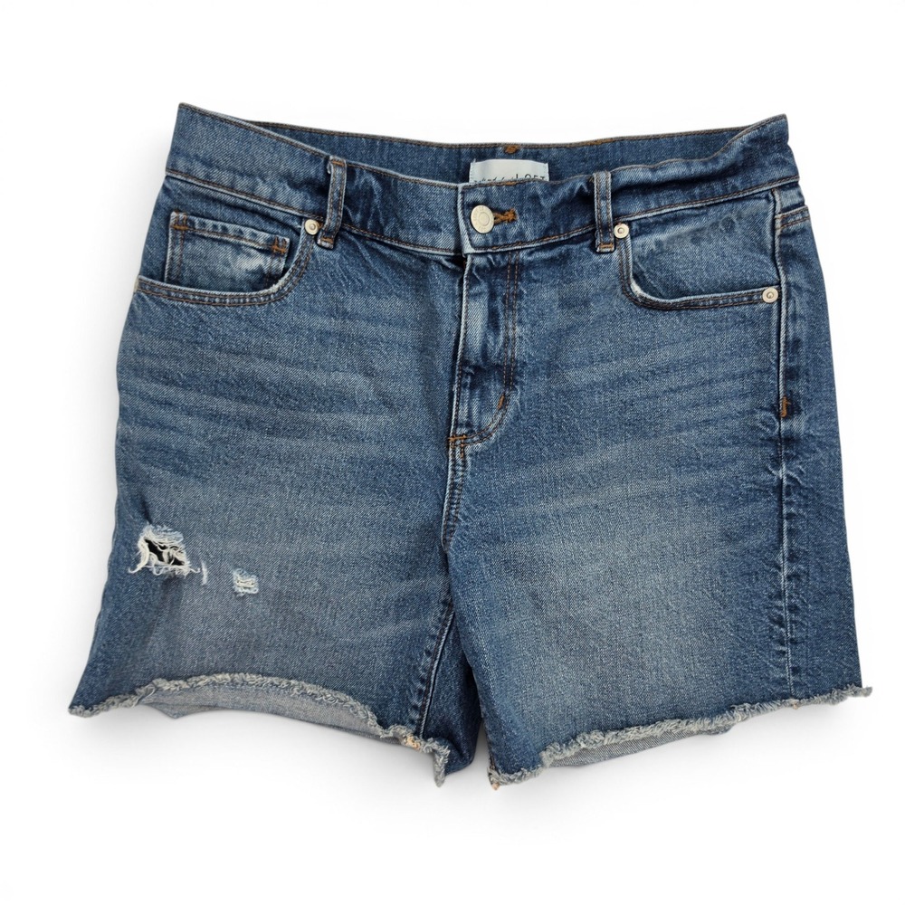 LOFT Denim Shorts Size 4/27 Mid Rise Raw Hem Distressed Stretch Casual Summer